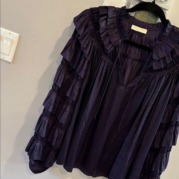 Ulla Johnson Loucy Tiered Sleeve Tie Blouse - Picture 6 of 13